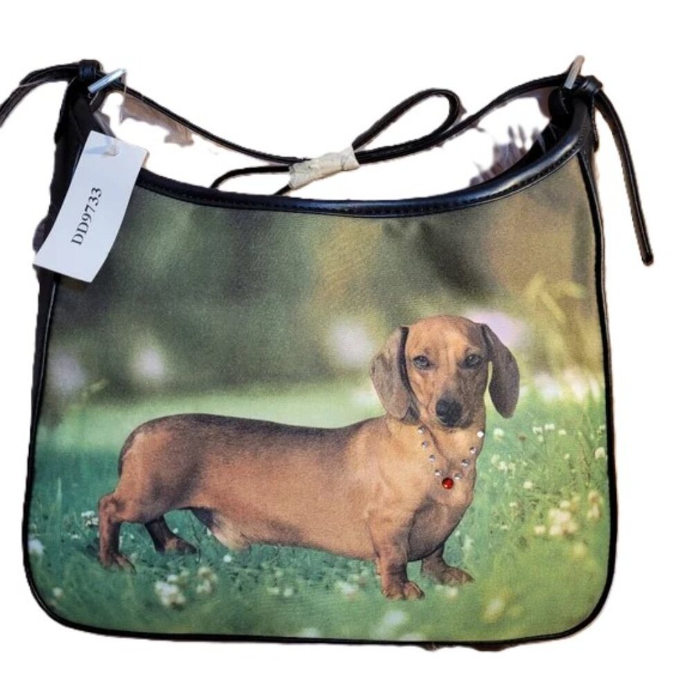 DACHSHUND Shoulder Bag Hand Bag Rhinestone Bling NEW 10 x 8 inches